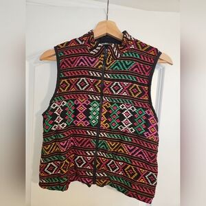 Vintage Boho Ethnic Print Vest - Vibrant Geometric Patterns